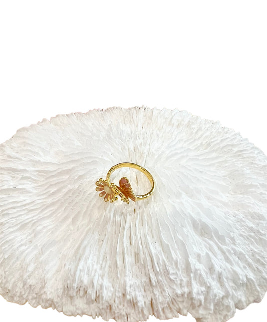 Missliu Handcraft Pink Flower butterfly ring