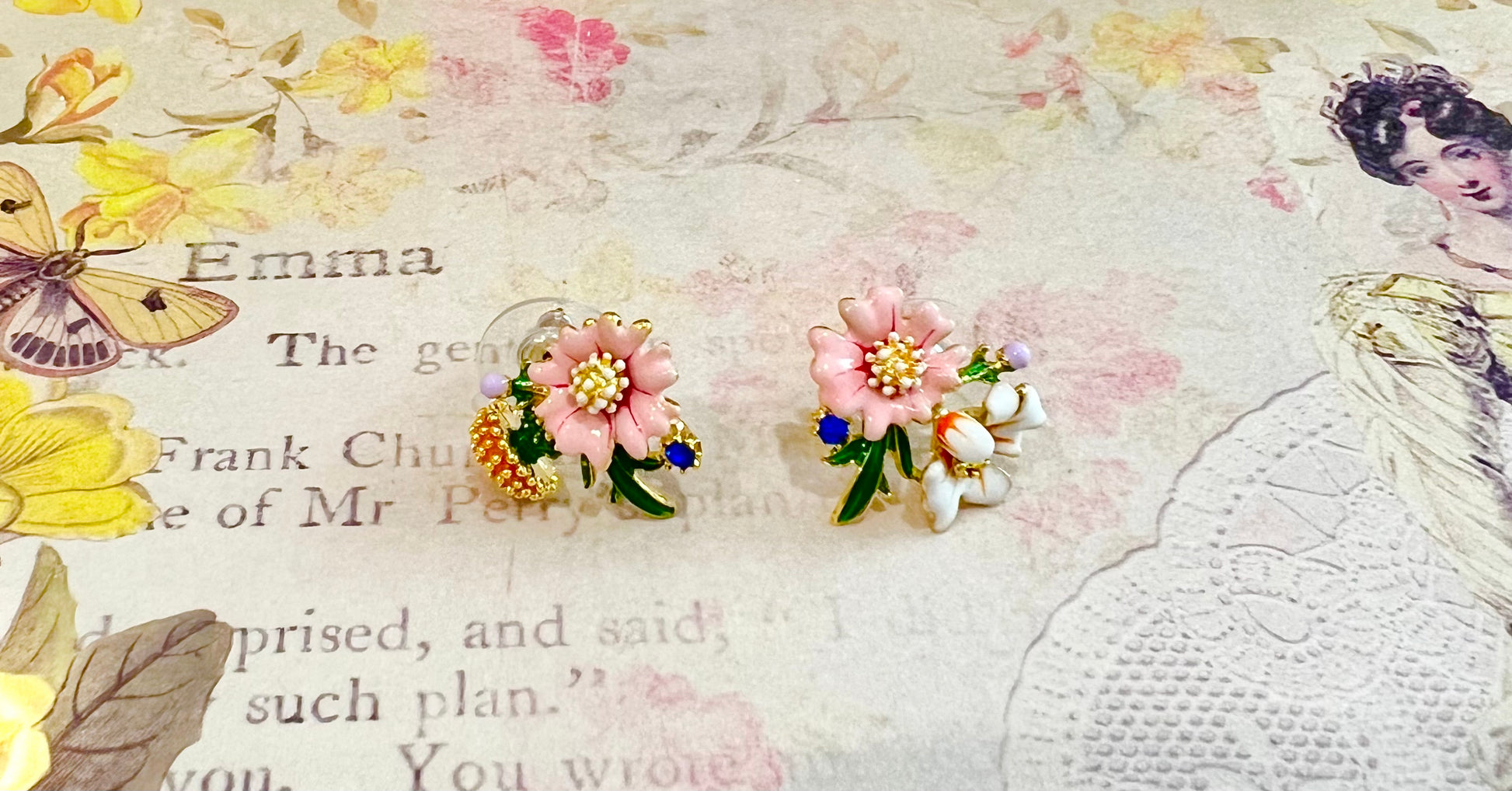 Missliu Handcraft Pink flower combination earring