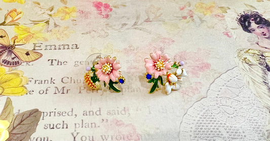 Missliu Handcraft Pink flower combination earring