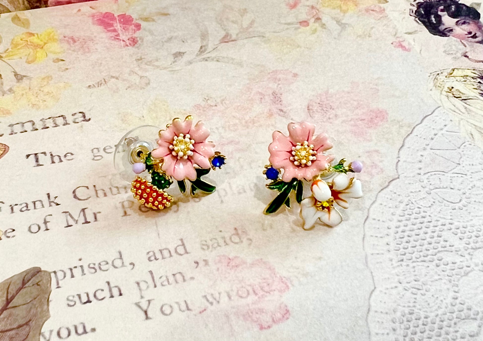 Missliu Handcraft Pink flower combination earring