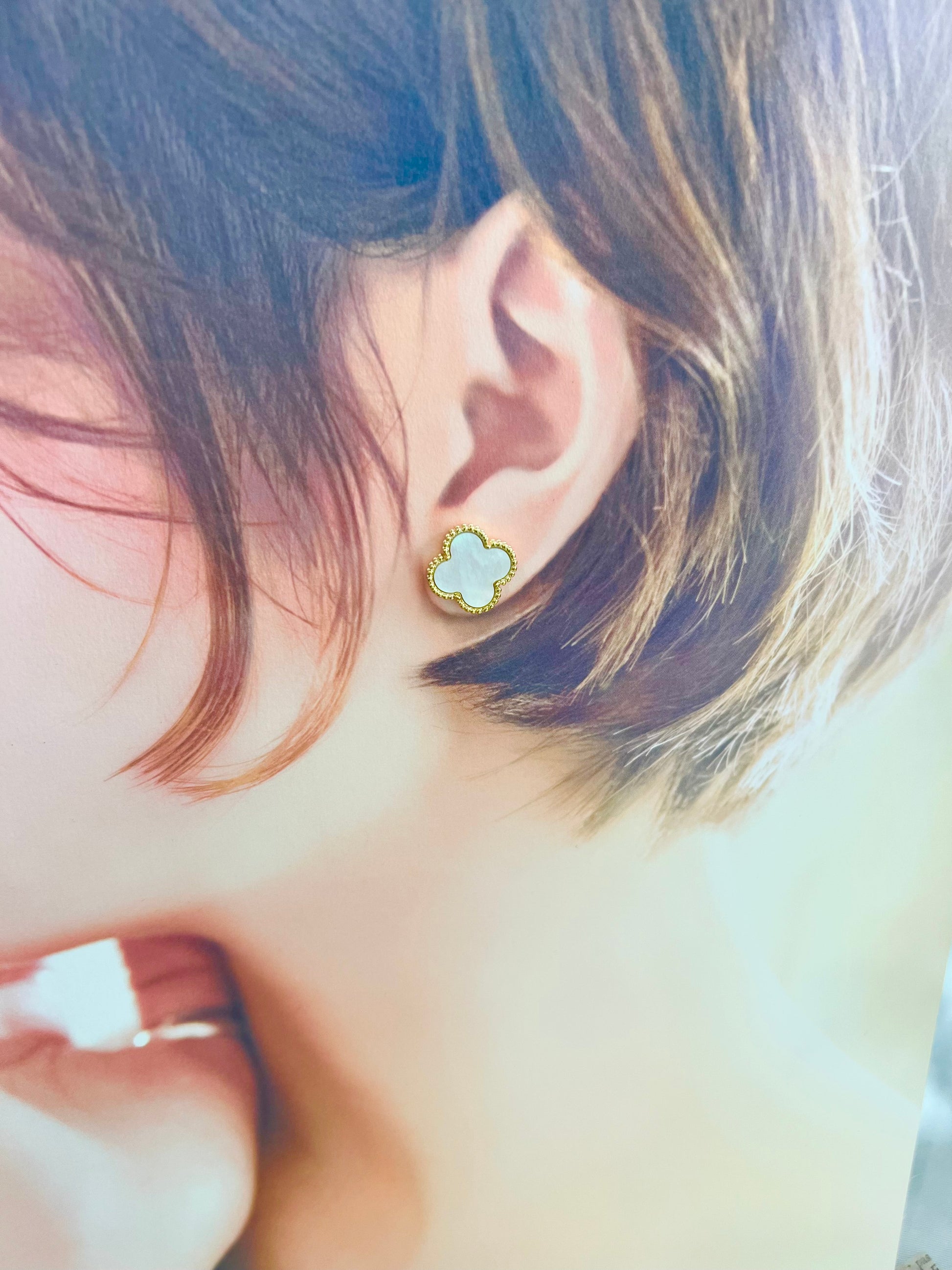 Missliu Handcraft White clovers stud earring
