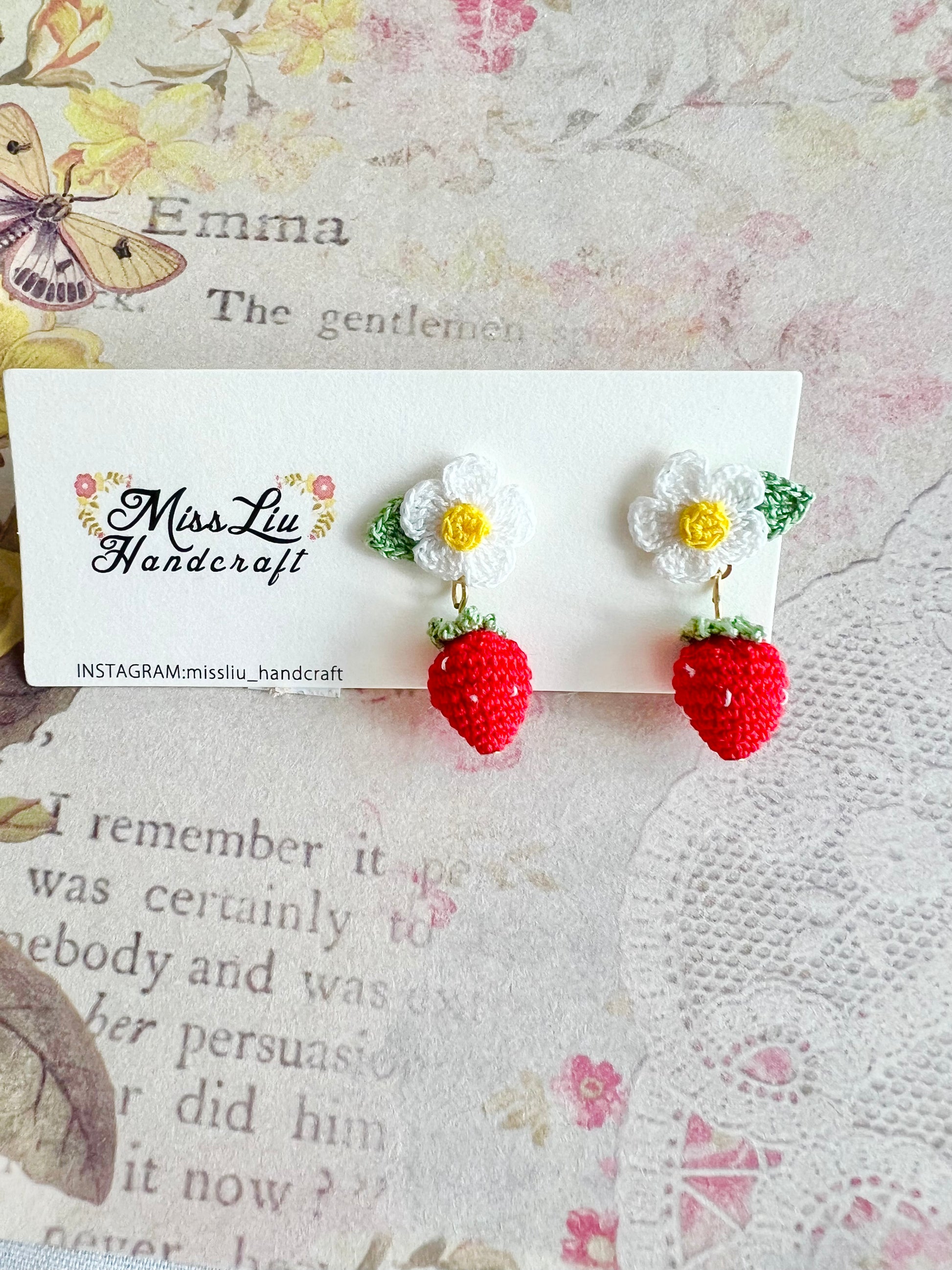 Missliu Handcraft Handmade crochet strawberry earring
