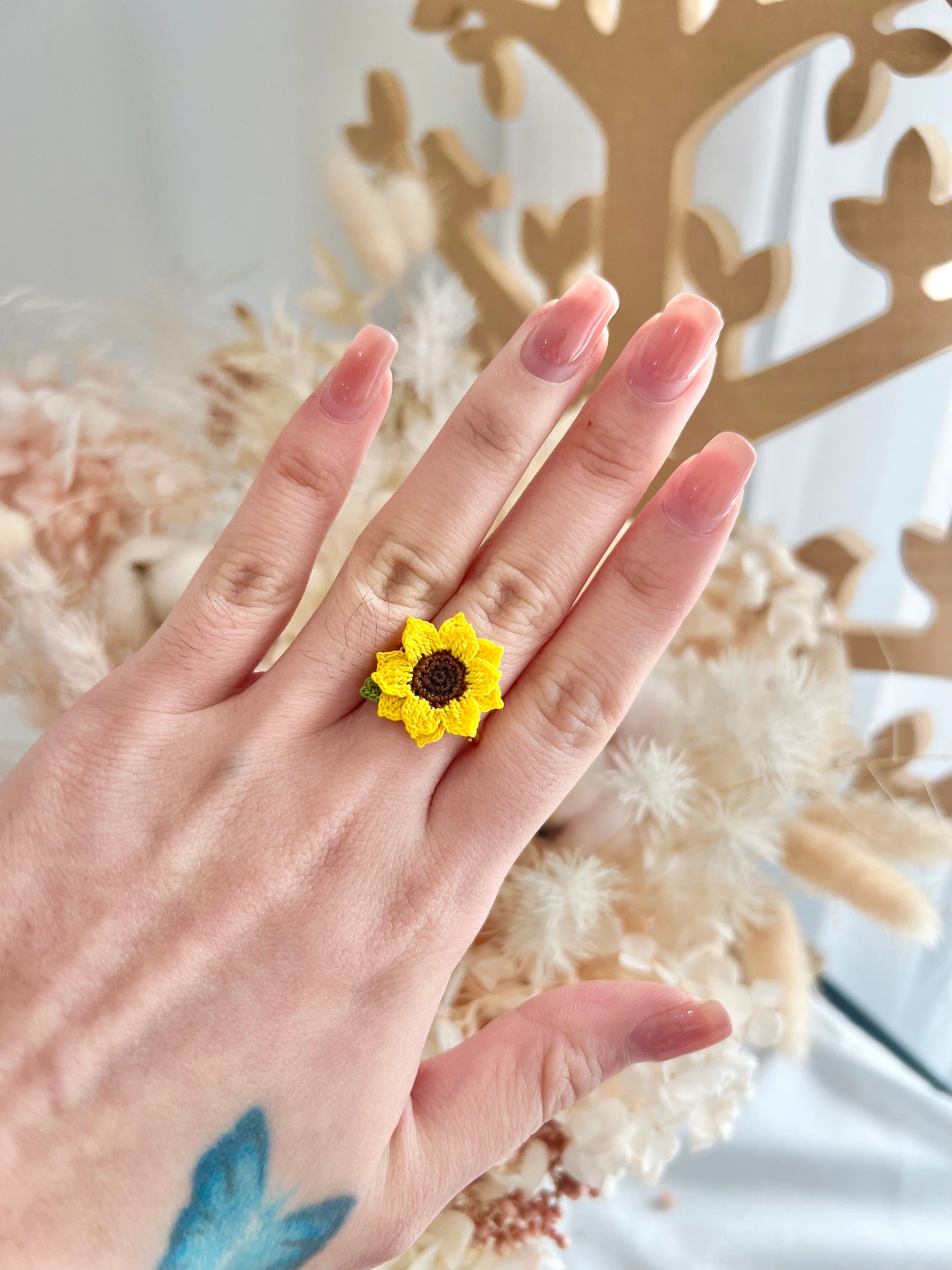 Missliu Handcraft Handmade crochet sunflower ring