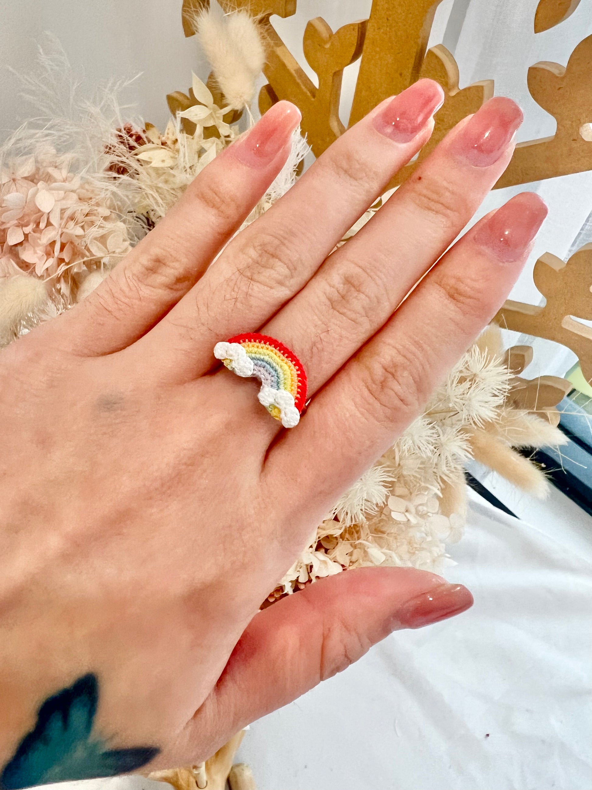 Missliu Handcraft Handmade crochet rainbow ring