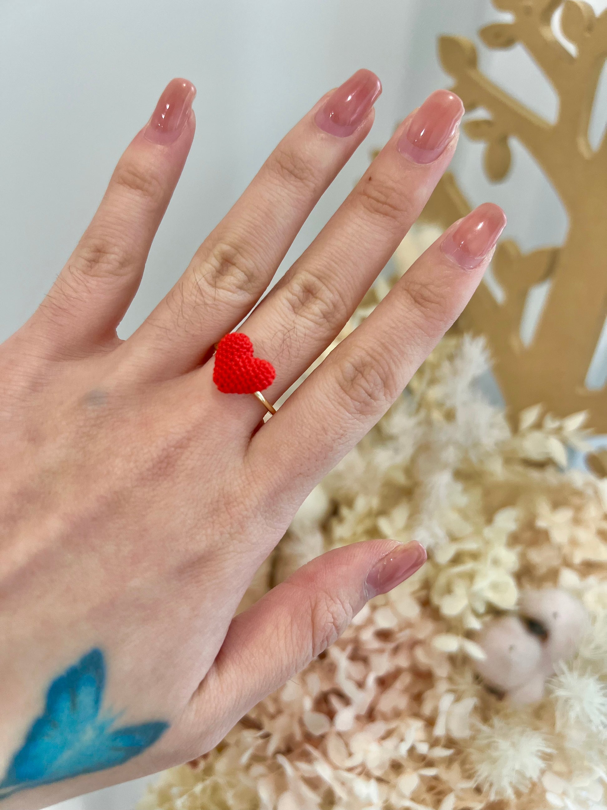 Missliu Handcraft Handmade crochet heart ring red