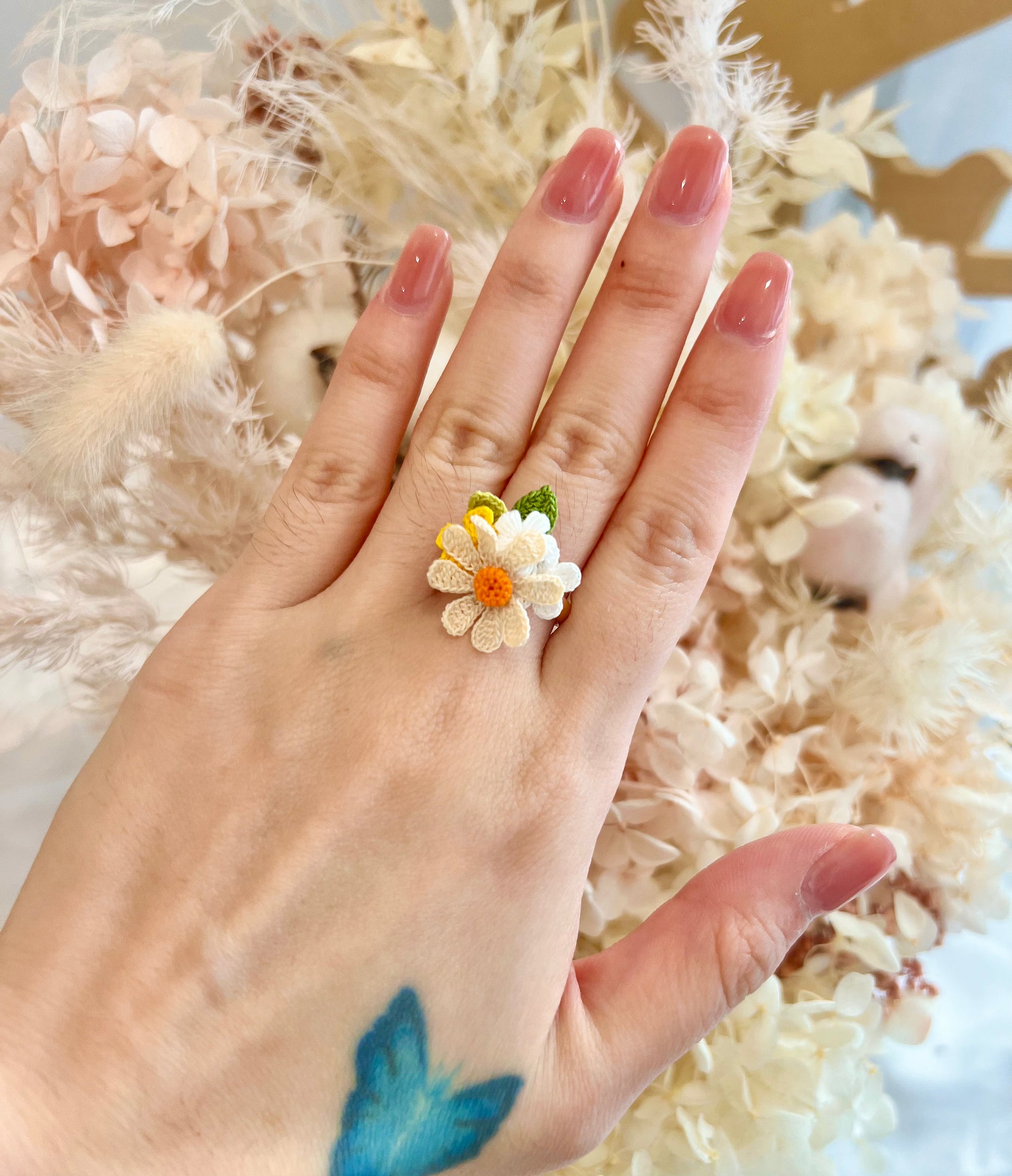 Missliu Handcraft Handmade crochet multi-flower ring in orange