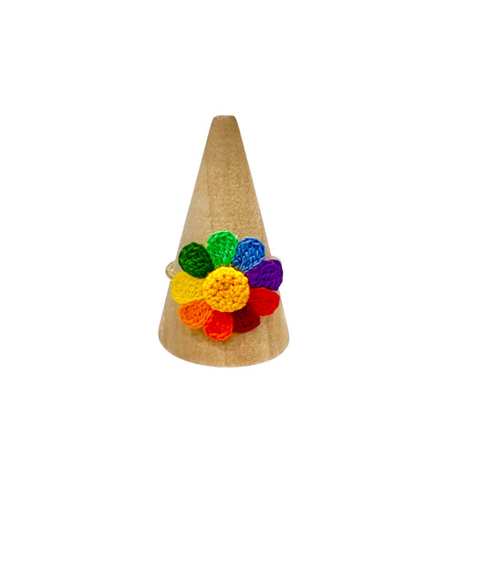 Missliu Handcraft Handmade crochet rainbow flower ring