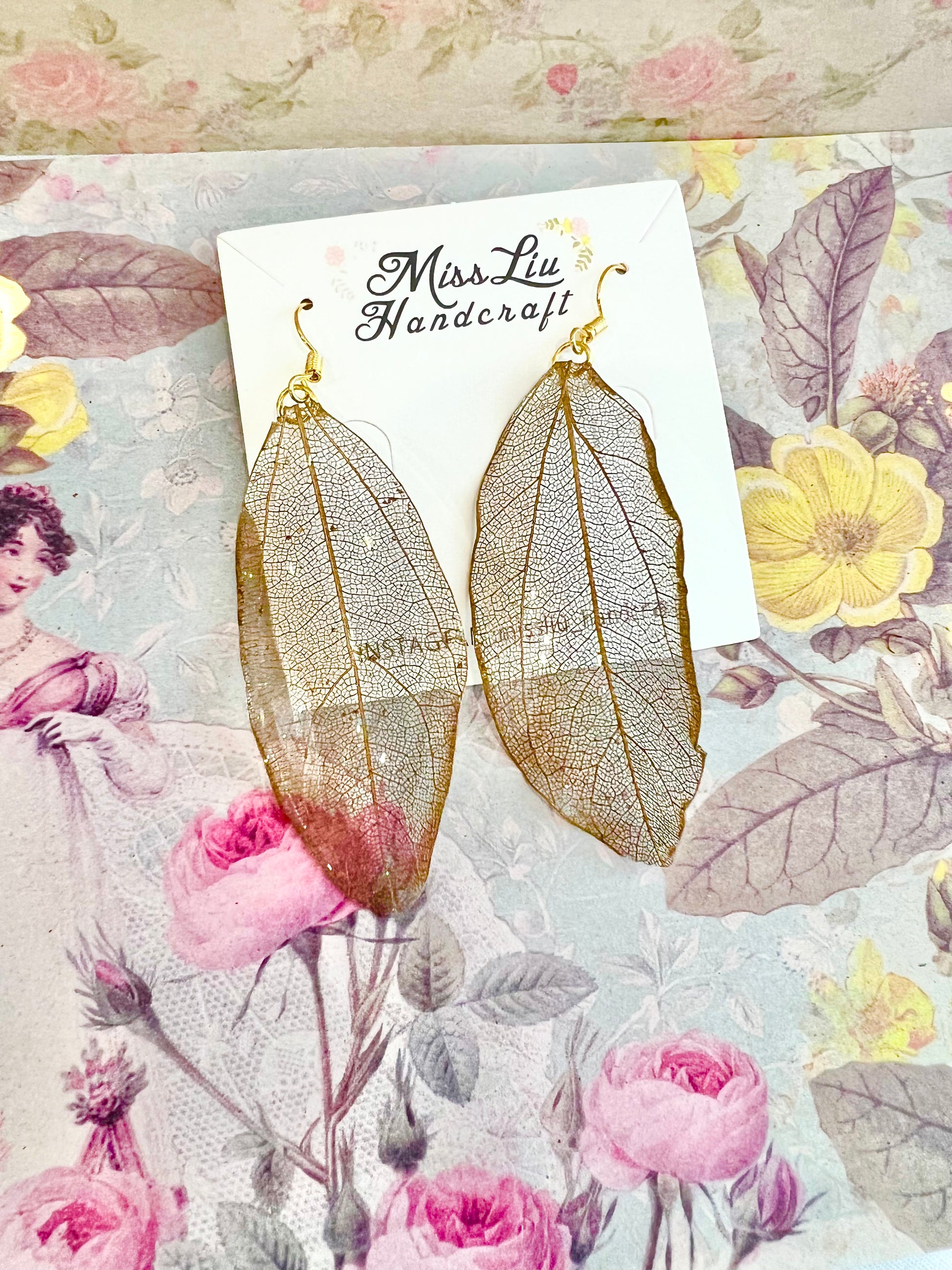 Missliu Handcraft Handmade Gold leaf earring