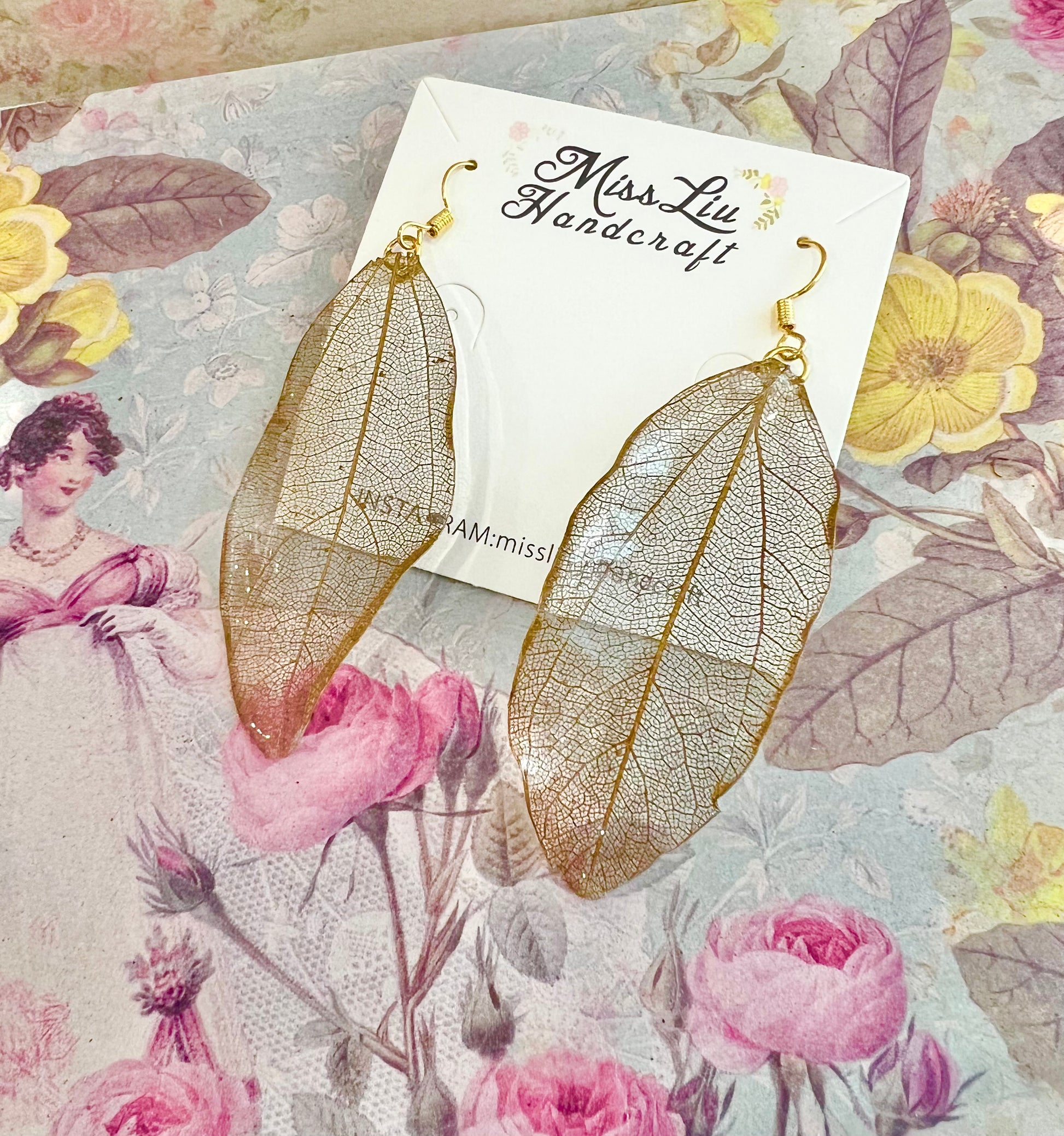 Missliu Handcraft Handmade Gold leaf earring