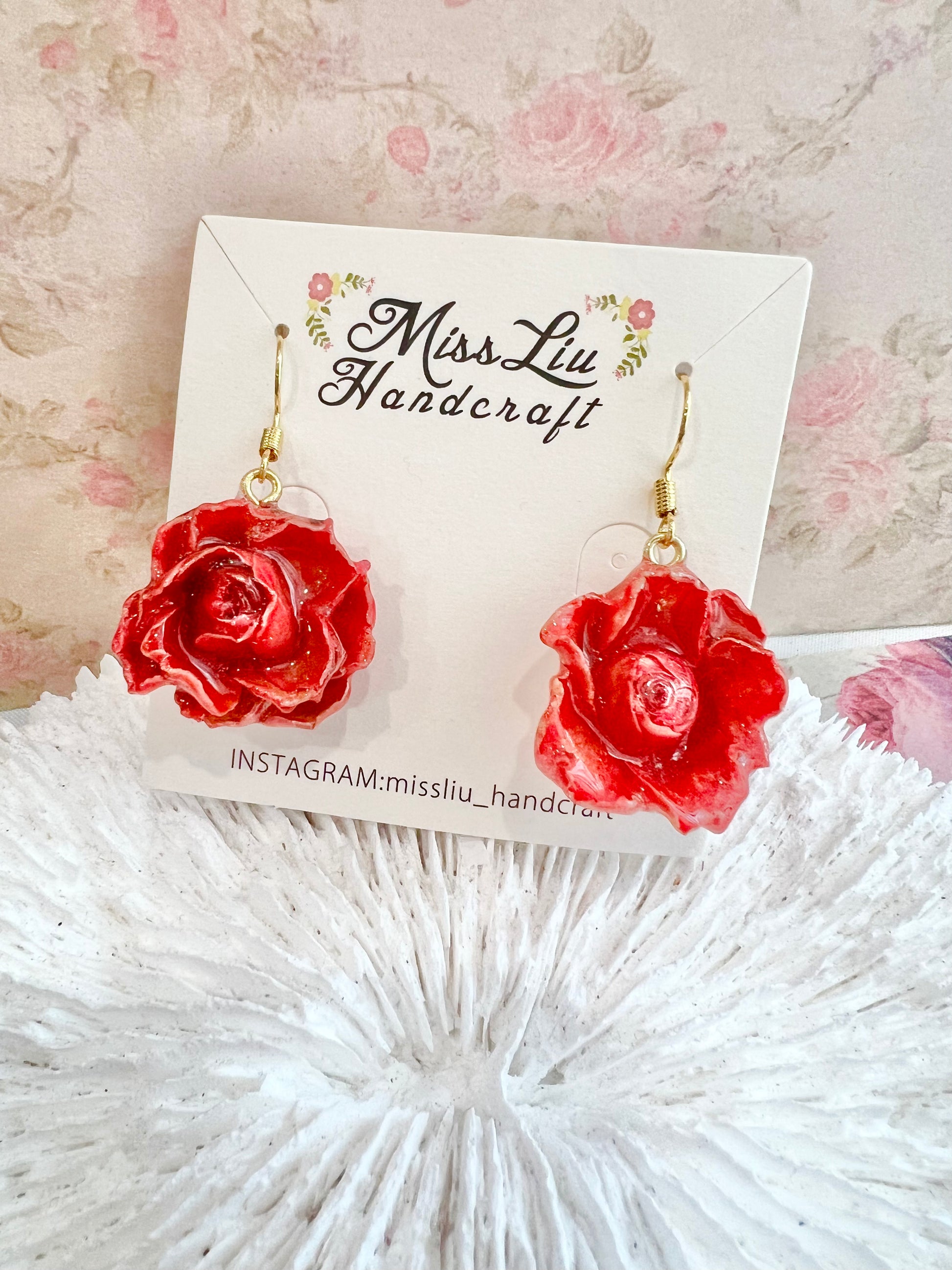 Missliu Handcraft Handmade light pink rose earring