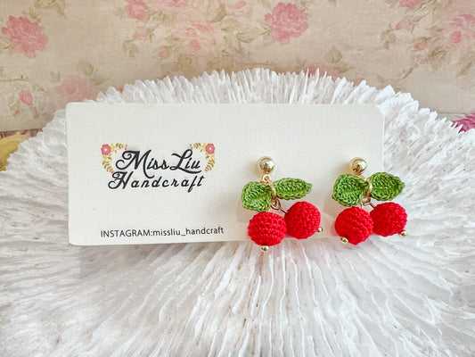 Missliu Handcraft Handmade crochet cherry earring