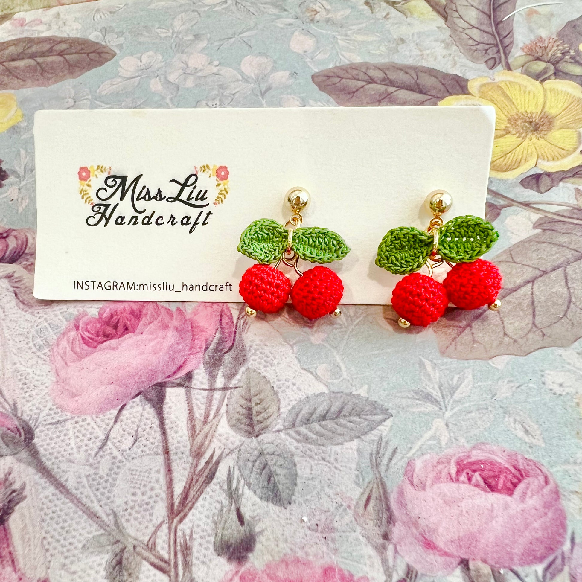 Missliu Handcraft Handmade crochet cherry earring