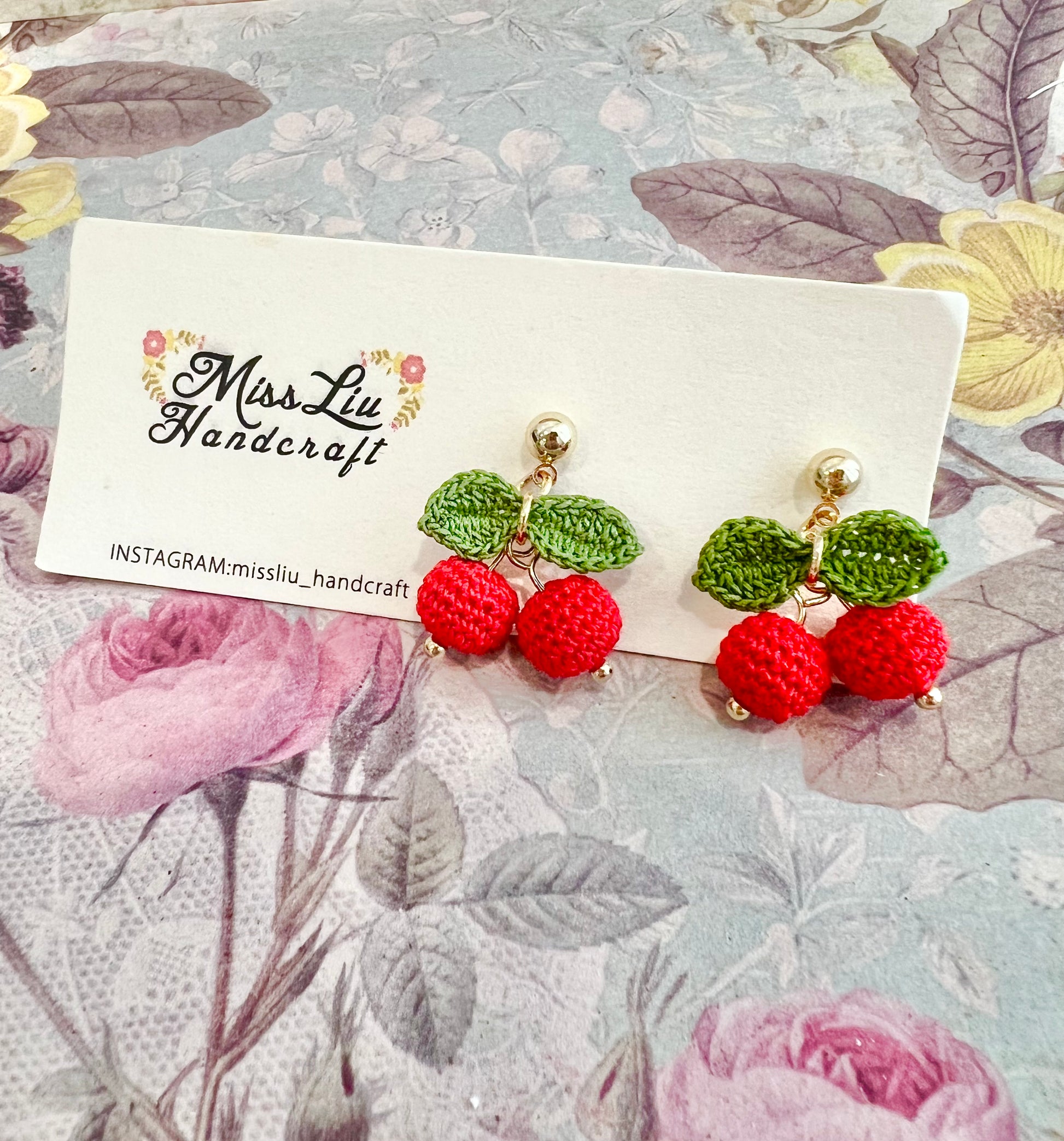Missliu Handcraft Handmade crochet cherry earring