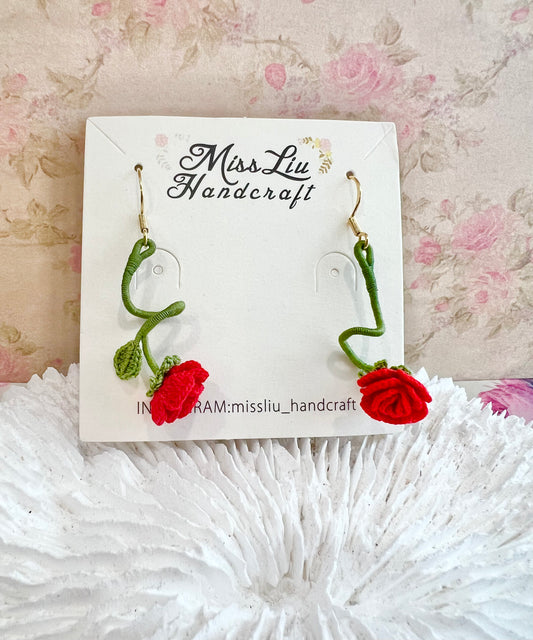 Missliu Handcraft Handmade crochet rose earring