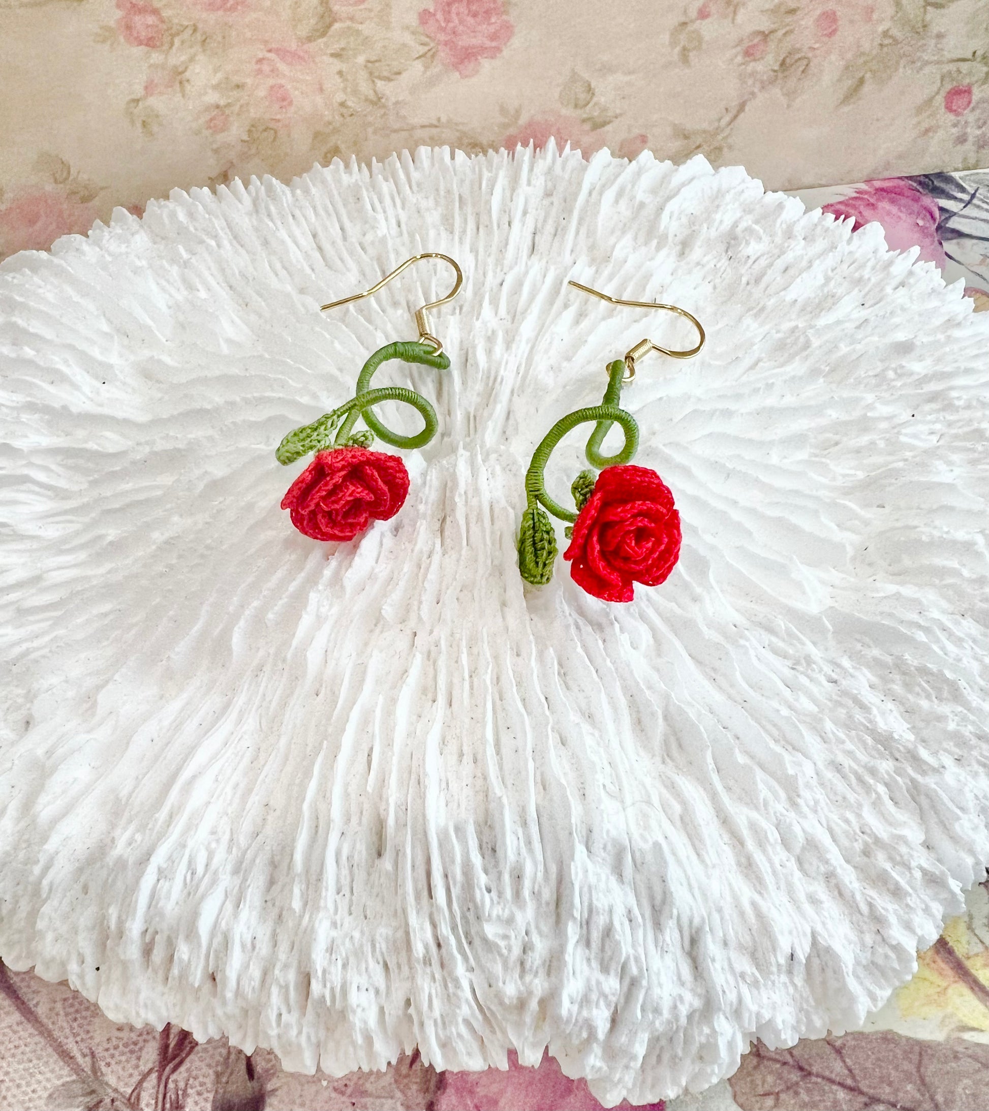 Missliu Handcraft Handmade crochet rose earring