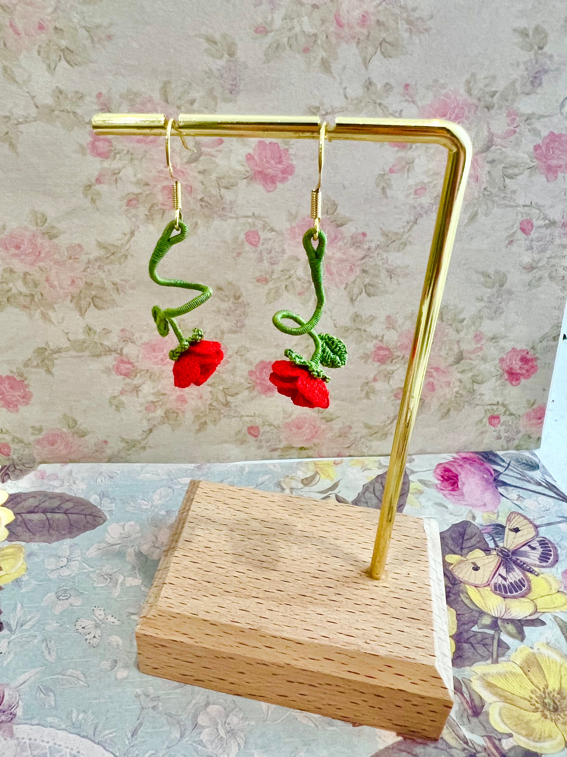 Missliu Handcraft Handmade crochet rose earring
