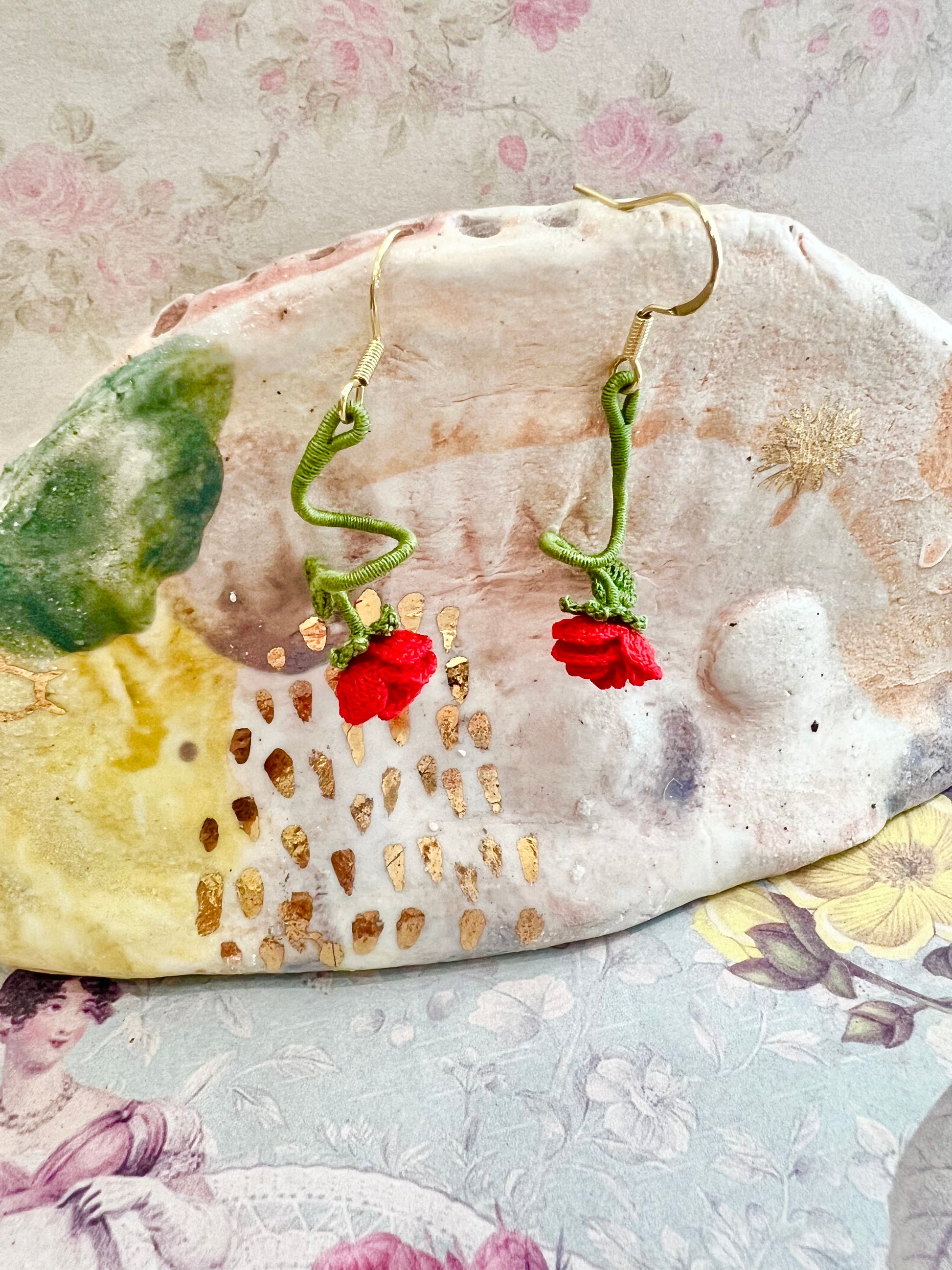 Missliu Handcraft Handmade crochet rose earring