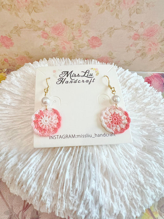 Missliu Handcraft Handmade crochet pink dream catcher earring