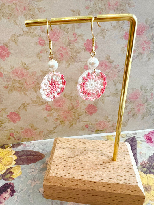 Missliu Handcraft Handmade crochet pink dream catcher earring