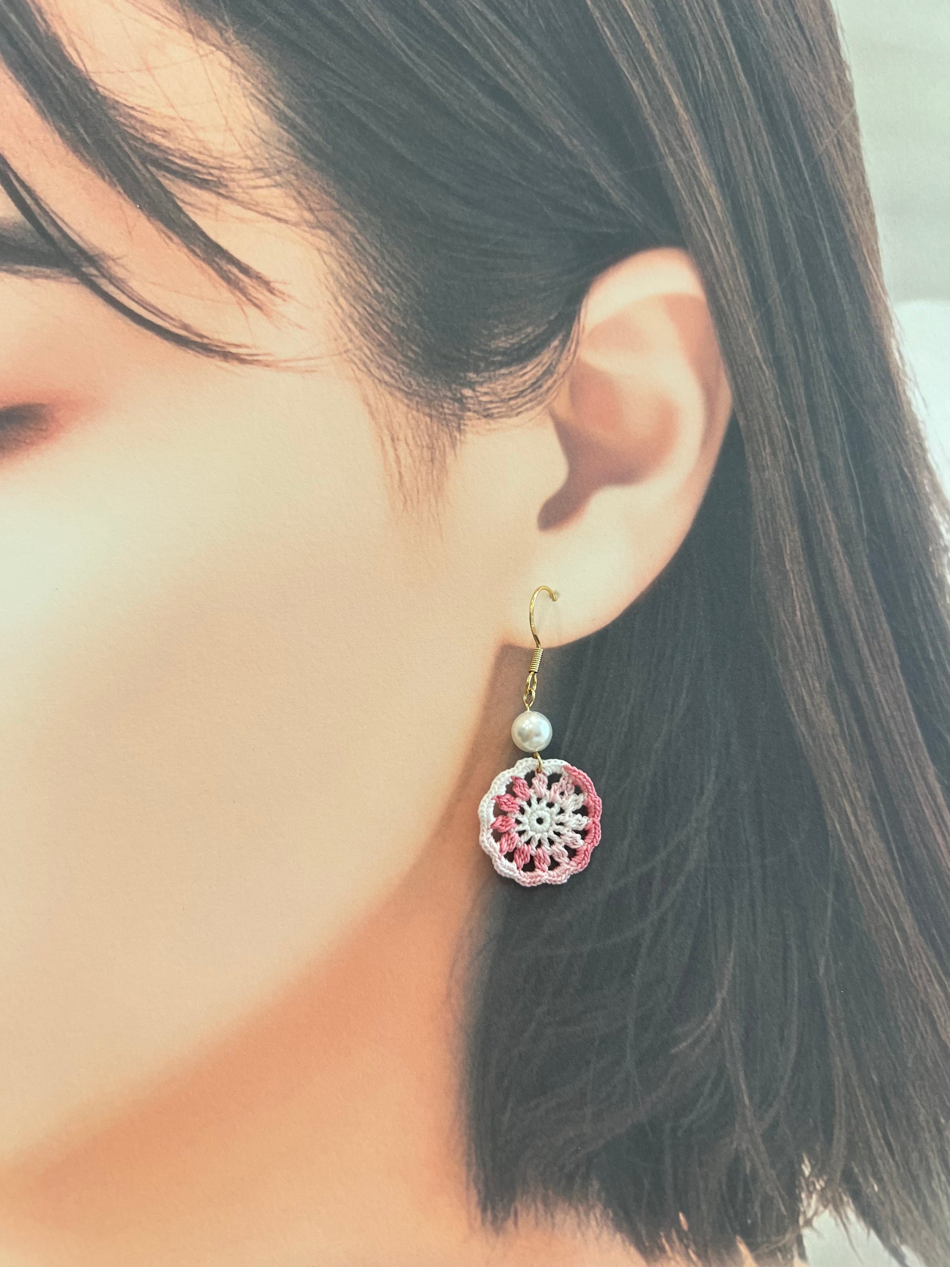 Missliu Handcraft Handmade crochet pink dream catcher earring