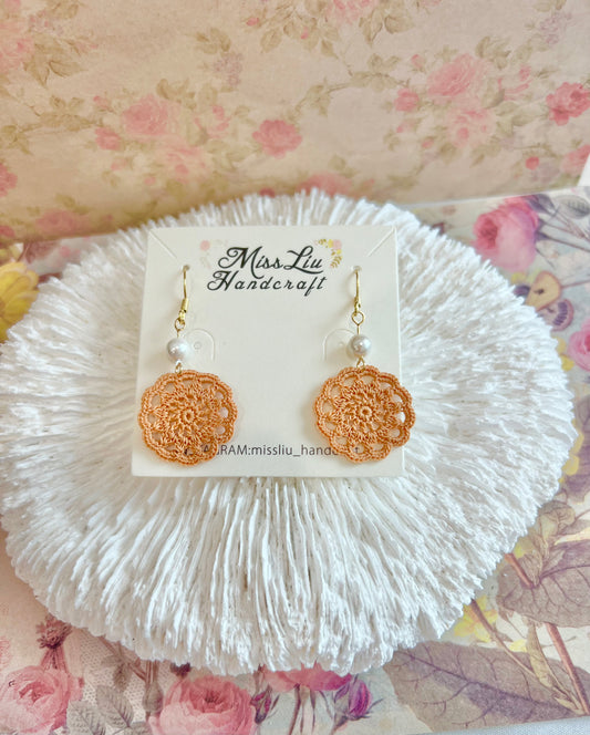 Missliu Handcraft Handmade crochet brown dream catcher earring