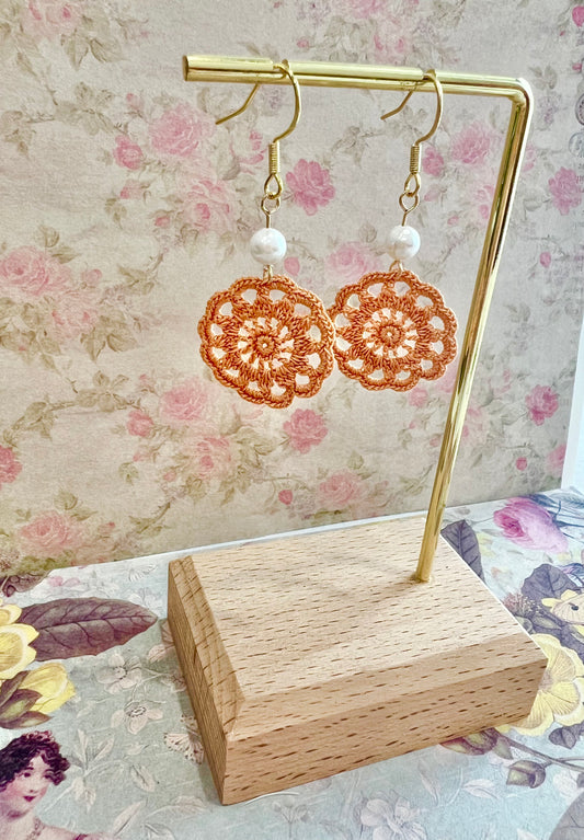 Missliu Handcraft Handmade crochet brown dream catcher earring
