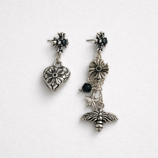 Obsidian Heart & Bee Earring