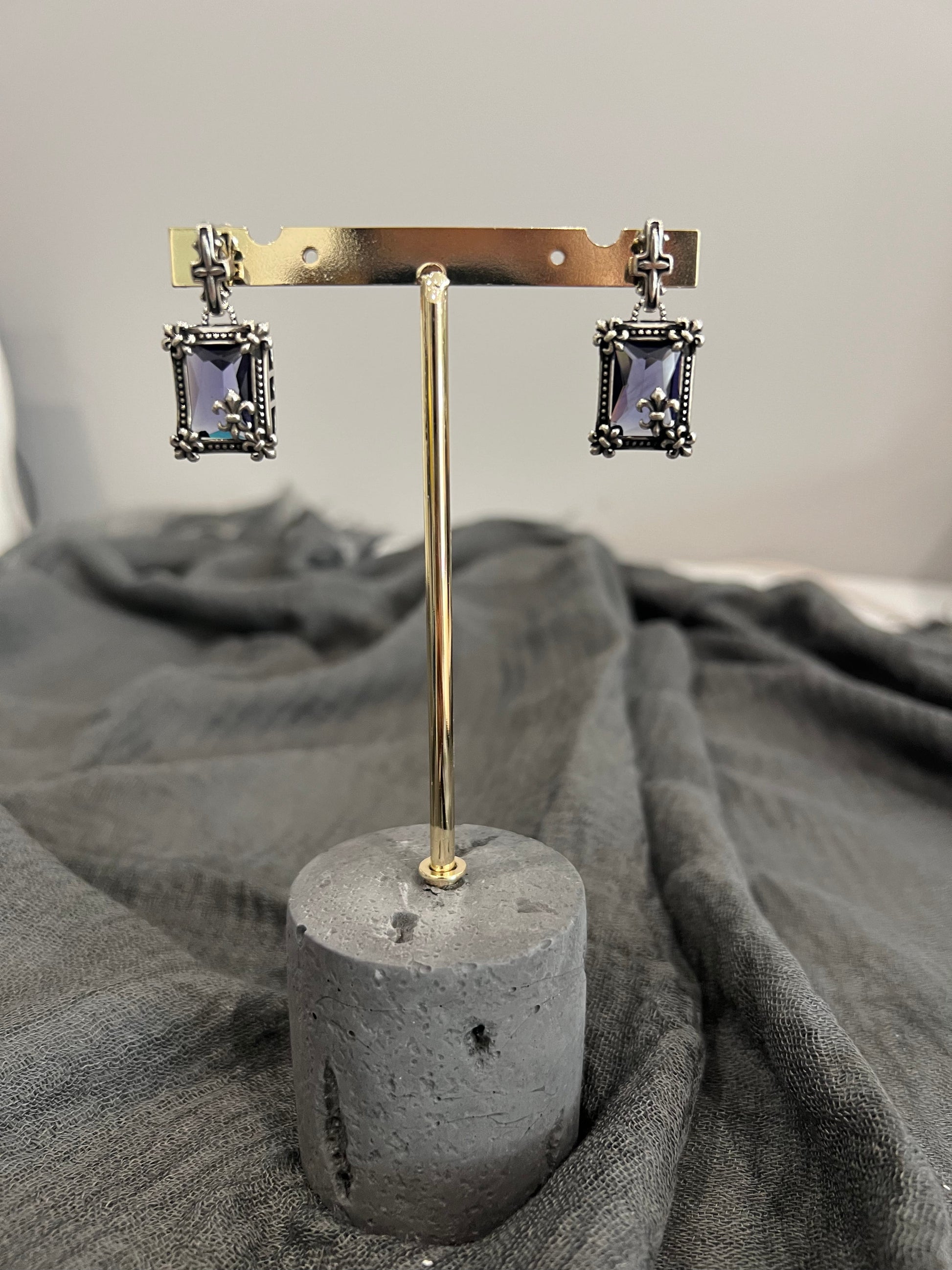 Gothic Jewellery Purple Gem Pendant Earring