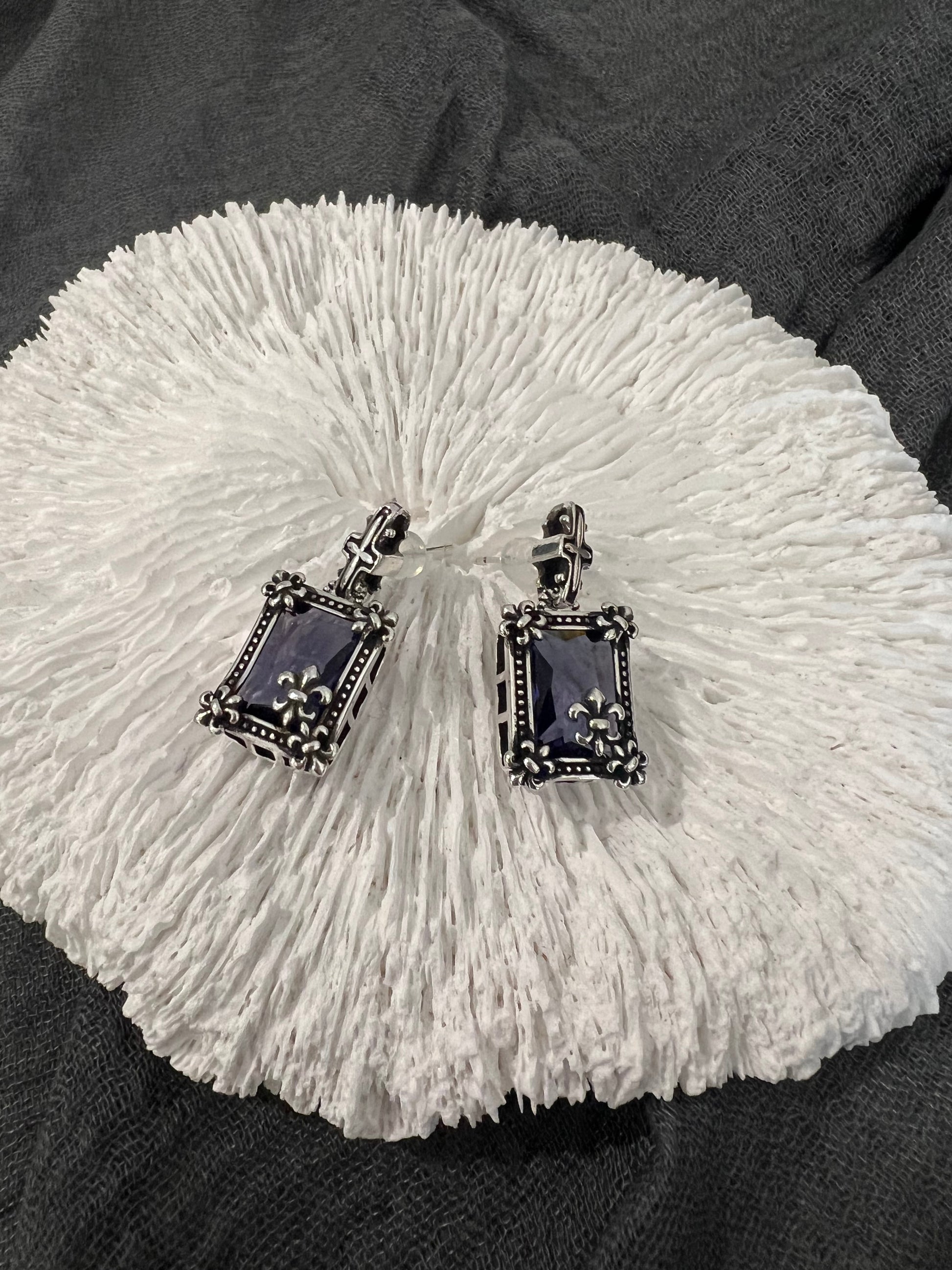Gothic Jewellery Purple Gem Pendant Earring