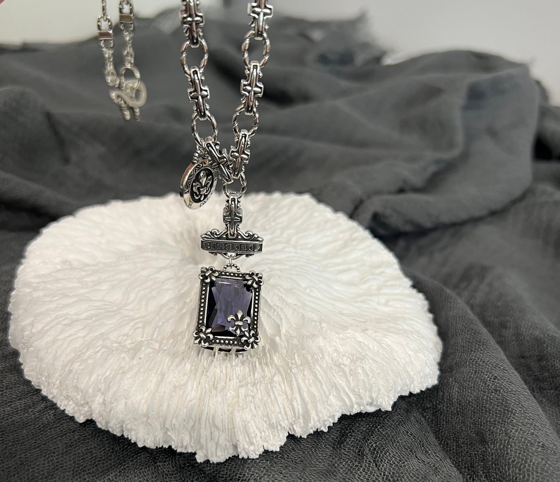 Gothic Jewellery Purple Gem Pendant Necklace