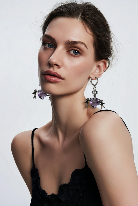 Purple Gemstone Angel Earring
