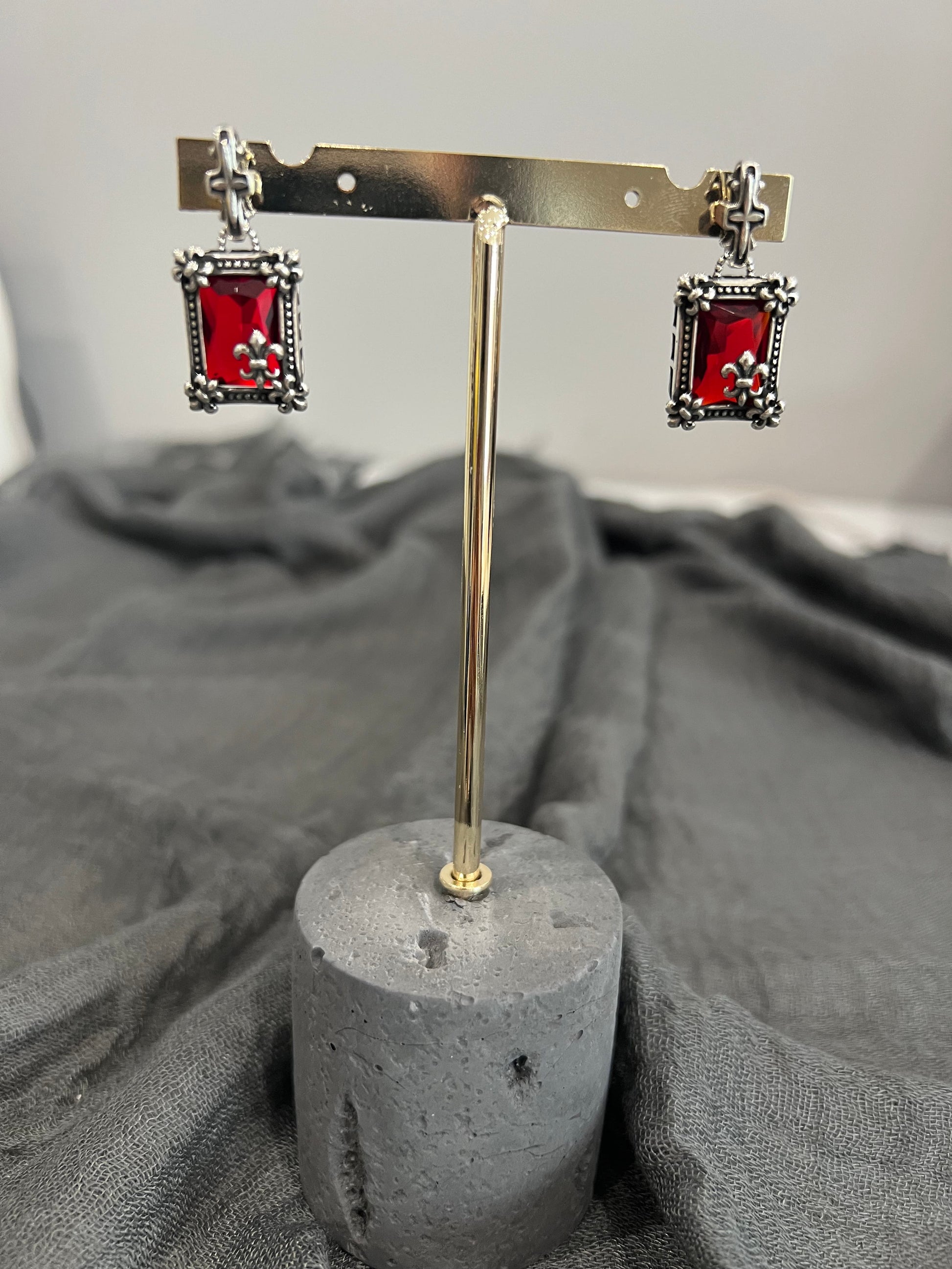 Gothic Jewellery Red Gem Pendant Earring