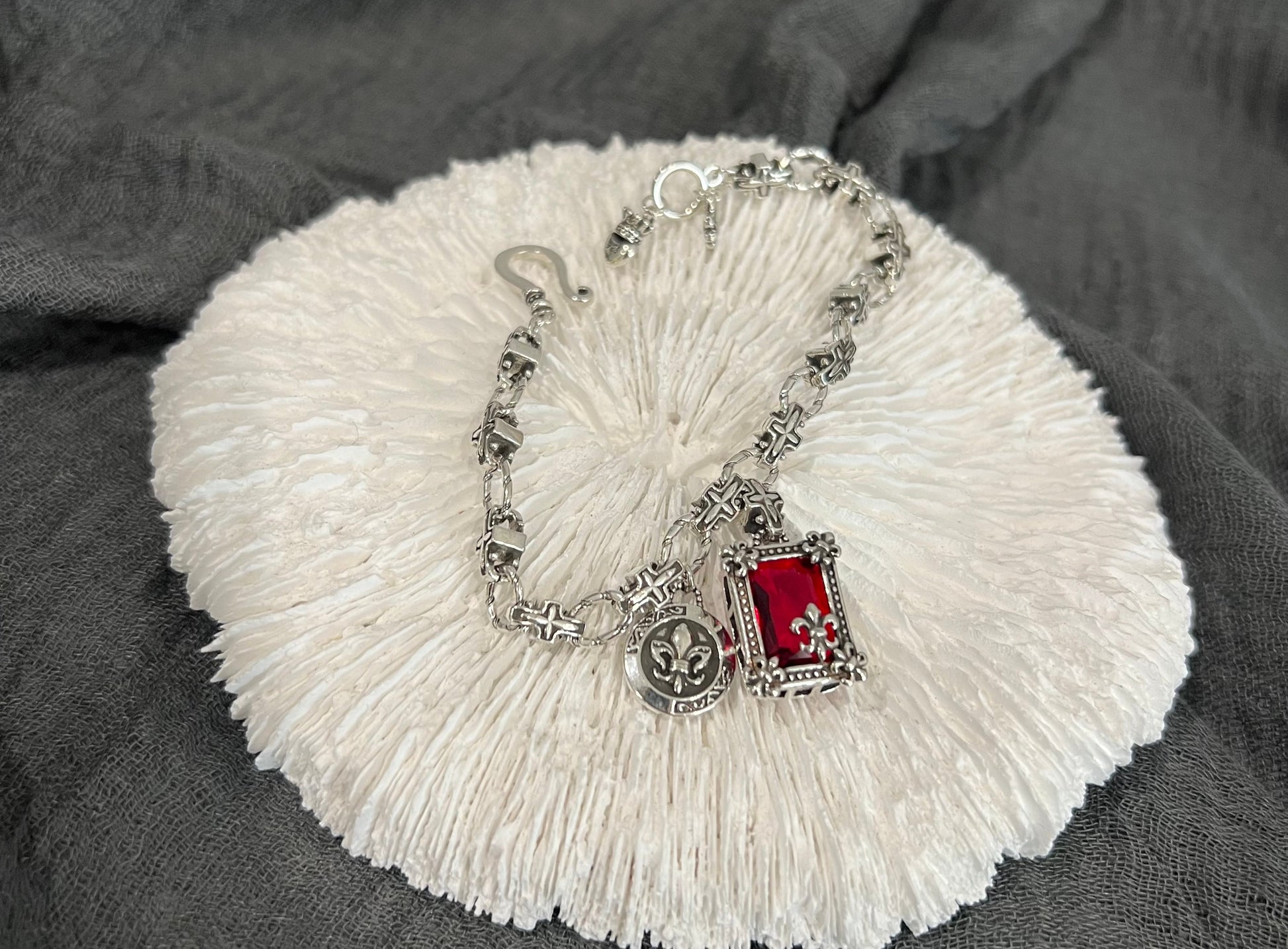 Gothic Jewellery Red Gem Pendant Bracelet