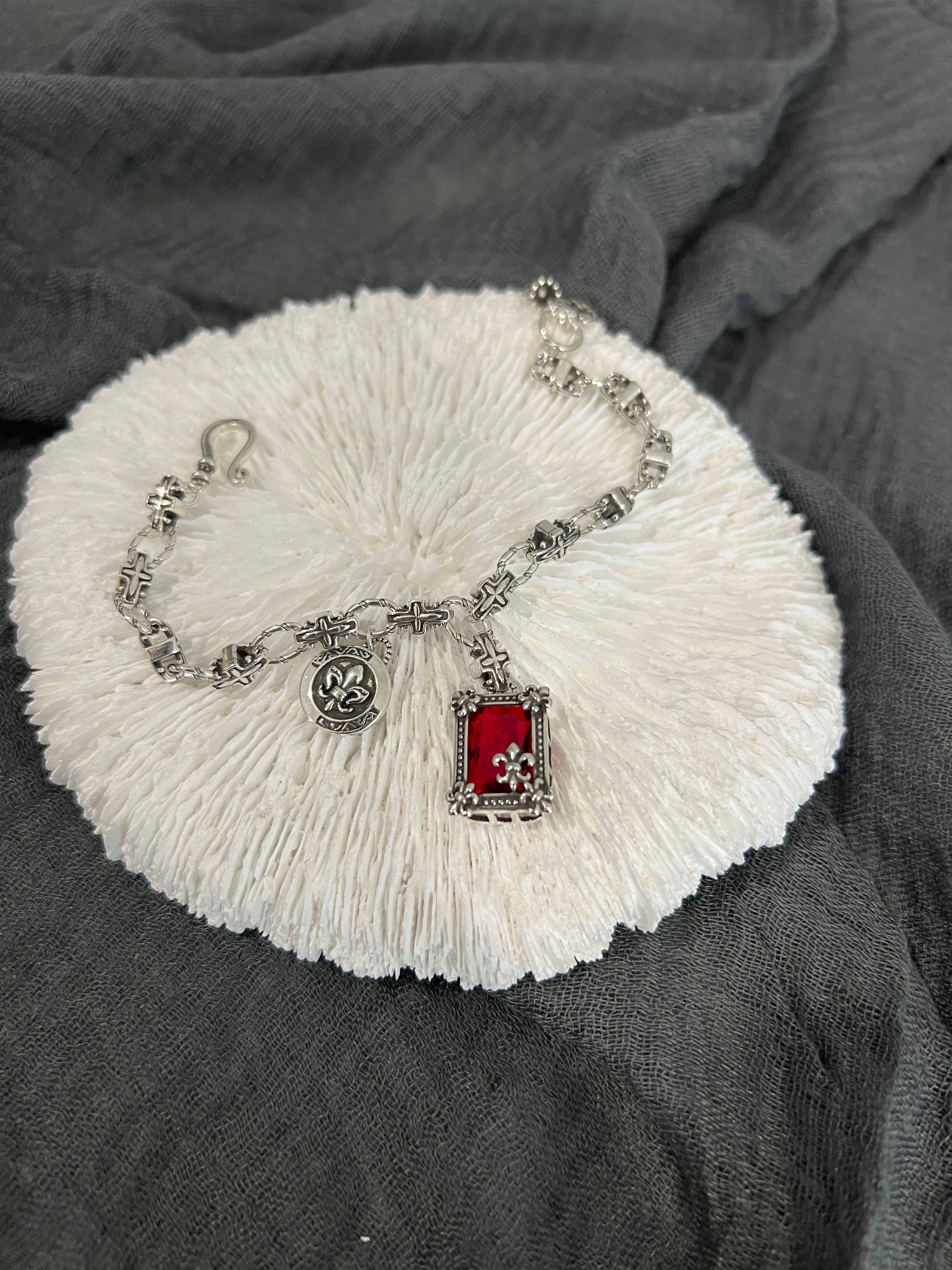 Gothic Jewellery Red Gem Pendant Bracelet