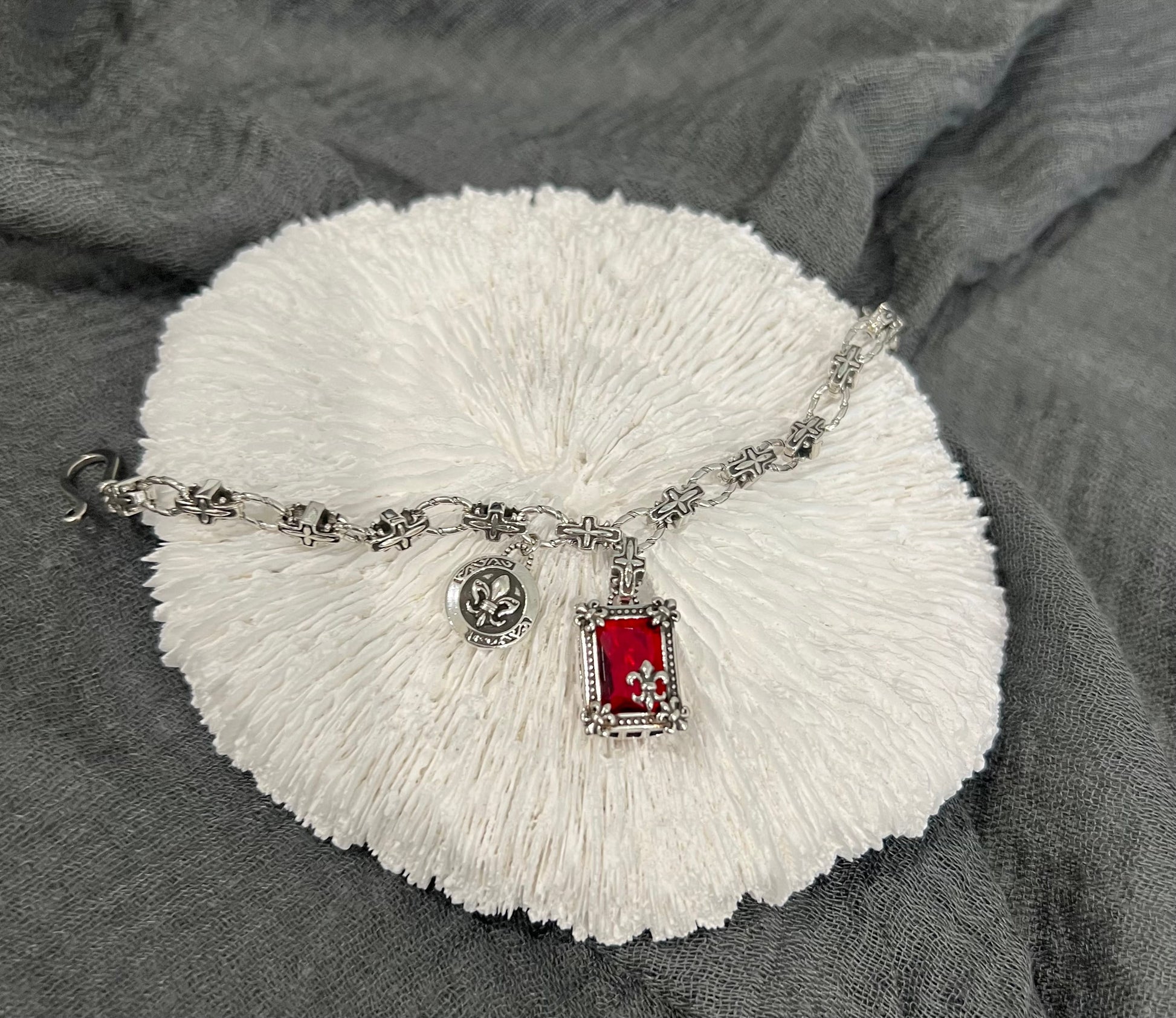 Gothic Jewellery Red Gem Pendant Bracelet