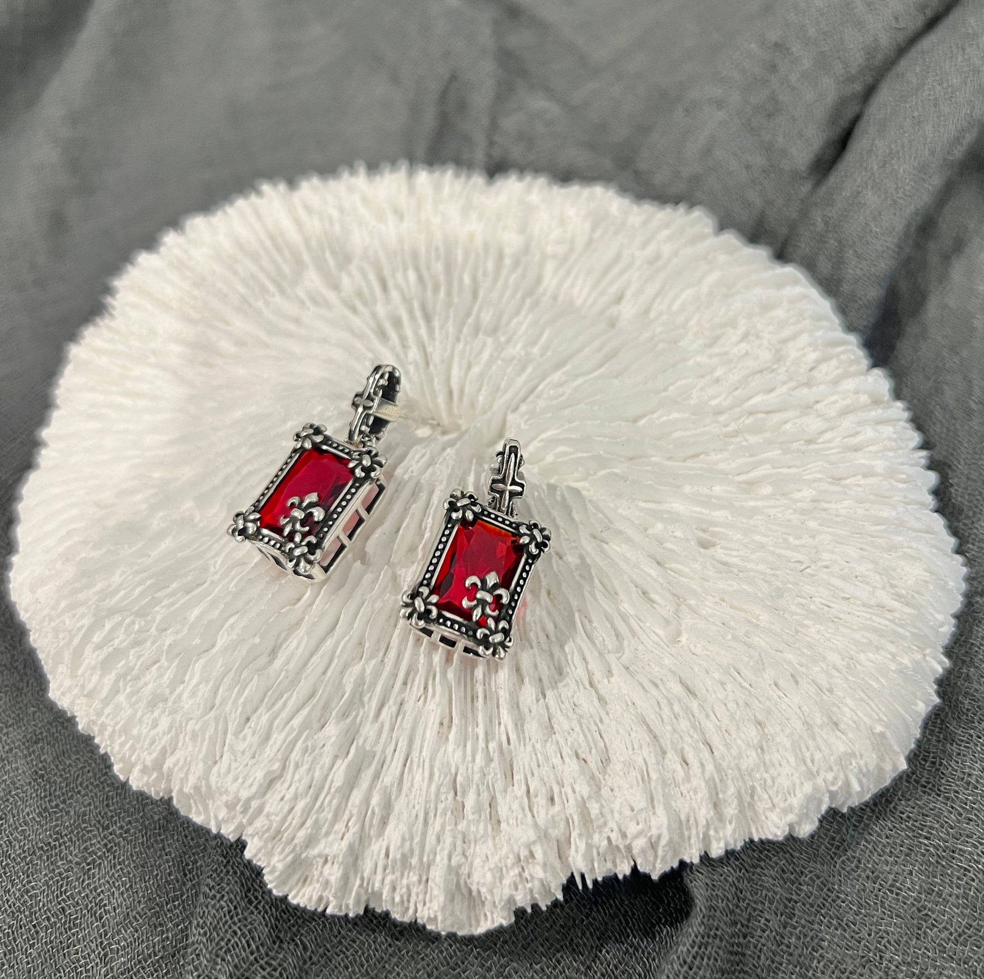 Gothic Jewellery Red Gem Pendant Earring