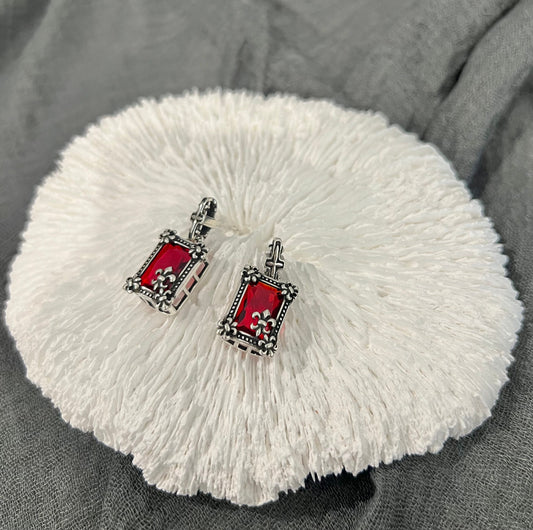 Gothic Jewellery Red Gem Pendant Earring