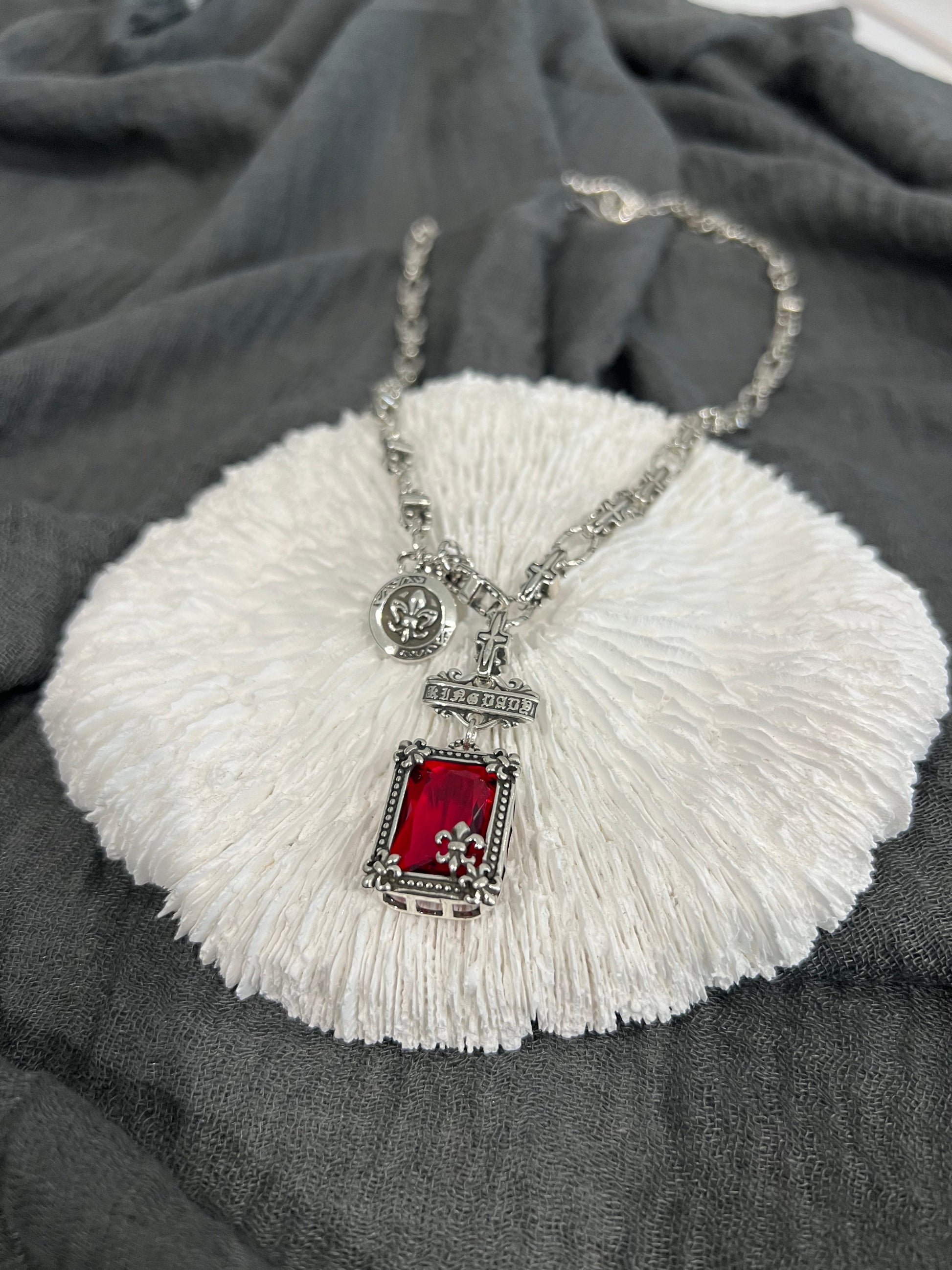 Gothic Jewellery Red Gem Pendant Necklace