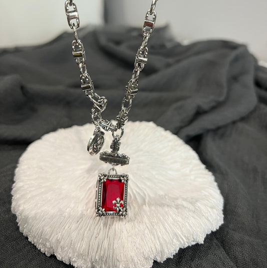Gothic Jewellery Red Gem Pendant Necklace