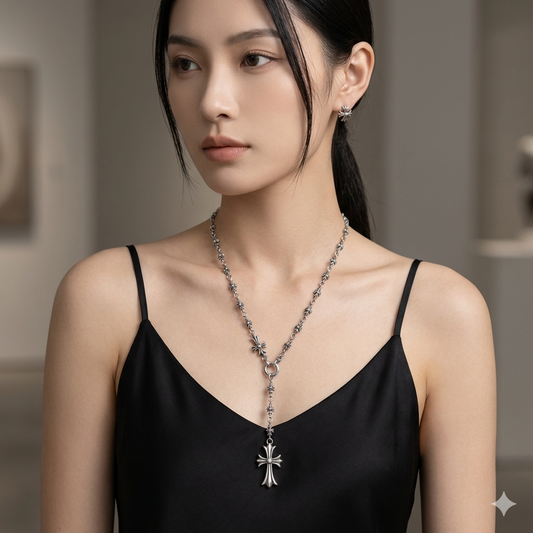 Silver cross moveable necklace