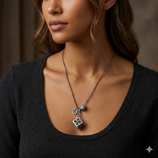 Silver cube necklace