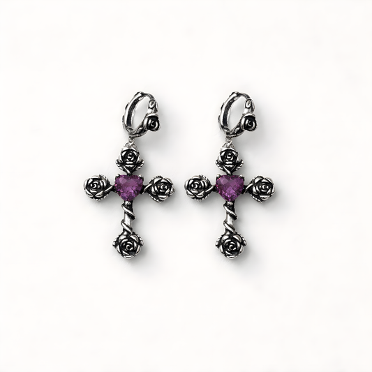 Purple Stone Rose Earring