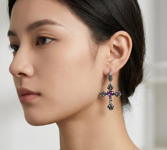 Purple Stone Rose Earring