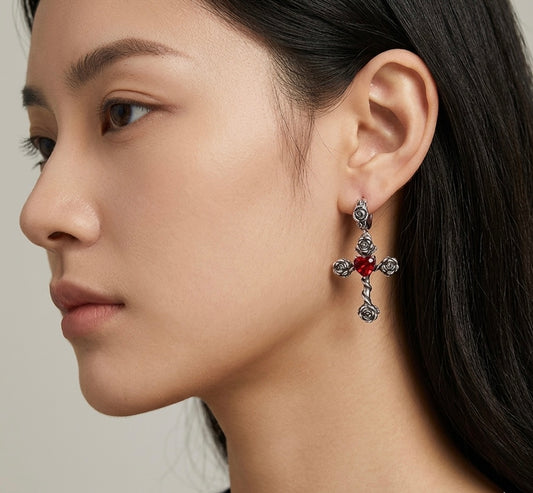 Red Stone Rose Earring